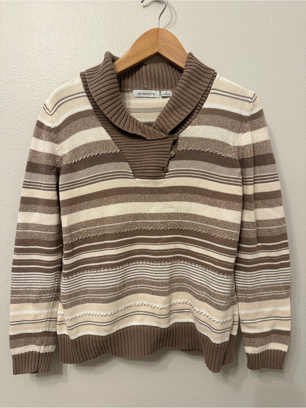 Liz Claiborne GrannyCore Brown & Cream Striped Collar Sweater